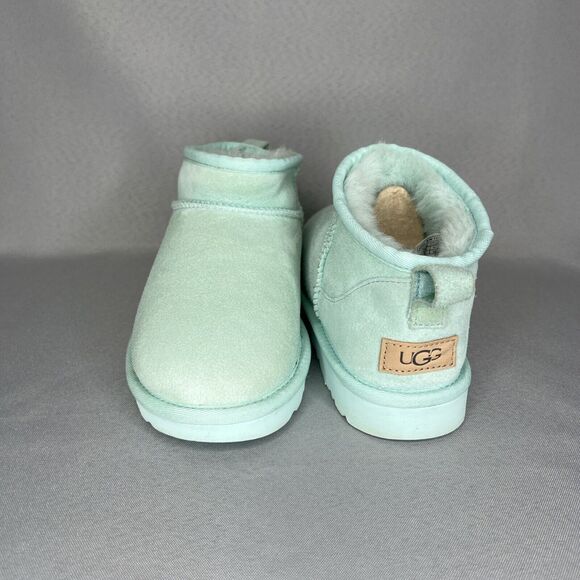 Women's Ugg Boots Size 8 Classic Ultra Mini Aqua Sky Blue Suede Wool Booties - Picture 3 of 14